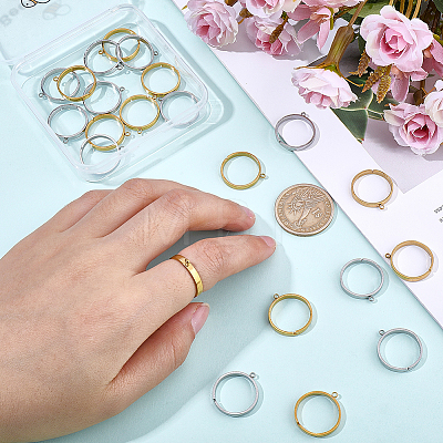 24Pcs 2 Colors 304 Stainless Steel Finger Ring Settings STAS-BBC0010-09C-1