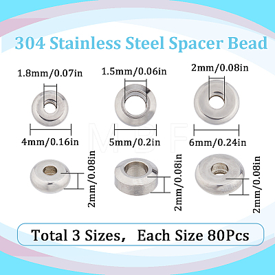 SUNNYCLUE 240Pcs 3 Styles 304 Stainless Steel Spacer Beads STAS-SC0006-72-1