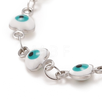 Enamel Heart with Evil Eye Link Chains Bracelet BJEW-P271-06P-01-1