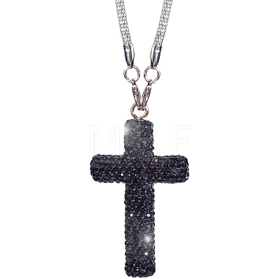 Polymer Clay Rhinestone Cross Pendant Alloy Chain Necklaces NJEW-CN0001-16A-1