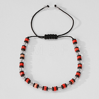 Natural Red Jasper Beads Braided Bead Bracelets for Men FW9359-6-1