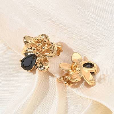 Valentine's Day 304 Stainless Steel Cubic Zirconia Stud Earrings for Women EJEW-F411-01G-01-1