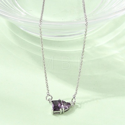 Brass Pave Cubic Zirconia Rectangle and Heart Pendant Cable Chain Necklaces KK-CBAB173-04P-03-1