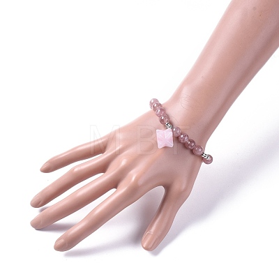 Natural Rose Quartz Stretch Charm Bracelets BJEW-JB04692-02-1