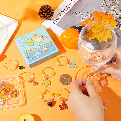 Autumn Theme Alloy Enamel with Glass Wine Glass Charms AJEW-SC0002-12-1