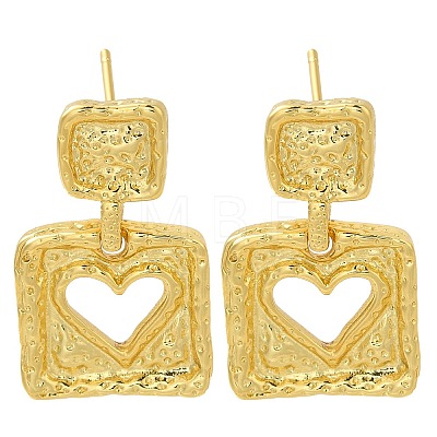 Rack Plating Square with Hollow Heart Brass Stud Earrings EJEW-I310-07G-1