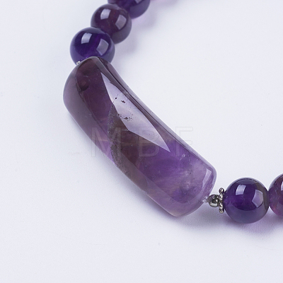 Natural Amethyst Stretch Bracelets BJEW-F308-34B-1