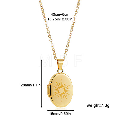 304 Stainless Steel Oval with Sun Photo Locket Pendant Necklaces WG8DEA6-02-1