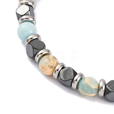 Synthetic Shoushan Stone & Magnetic Synthetic Hematite Round Beaded Bracelet BJEW-P339-02P-07-1