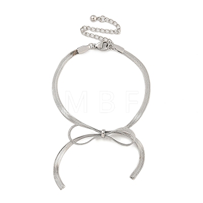 Bowknot 304 Stainless Steel Snake Chain Bracelets for Women BJEW-G721-01P-1