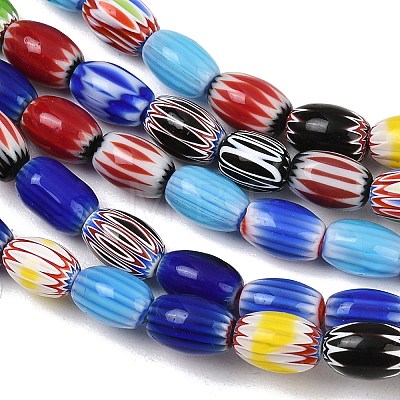 Handmade Millefiori Glass Oval Beads Strands LK-Z001-02A-07-1