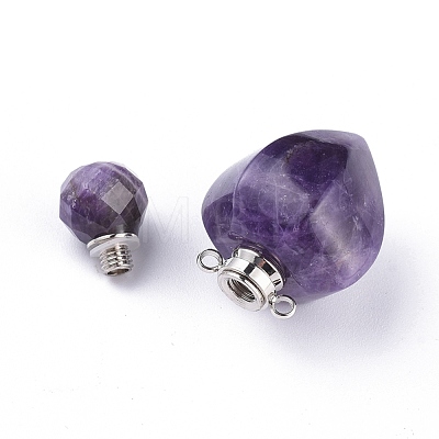 Faceted Natural Amethyst Openable Perfume Bottle Pendants G-P435-A-02P-1
