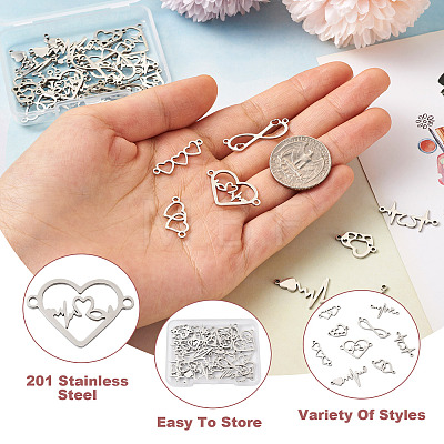 36Pcs 9 Styles 201 Stainless Steel Connector Charms STAS-PJ0001-32-1