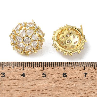Dome-Shaped Brass & Clear Cubic Zirconia Ball Stud Earrings KK-CBA36A2-07G-1