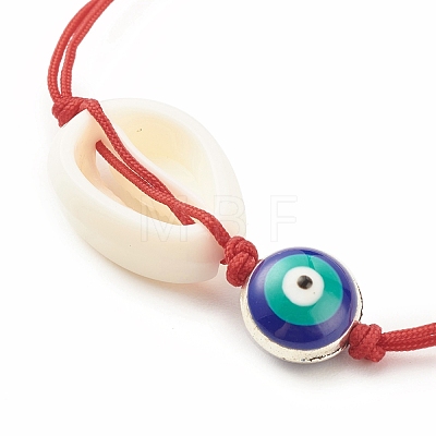 Acrylic Shell & Enamel Evil Eye Braided Bead Bracelet BJEW-JB08130-01-1