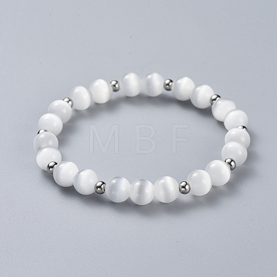 Cat Eye Beads Stretch Bracelets BJEW-JB04401-1