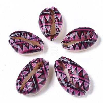 Printed Natural Cowrie Shell Beads X-SSHEL-R047-01-E04-1