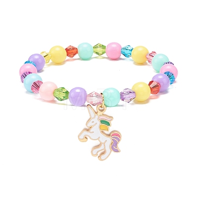 Colorful Acrylic Beaded Stretch Bracelet with Alloy Enamel Charms for Women BJEW-JB08725-1