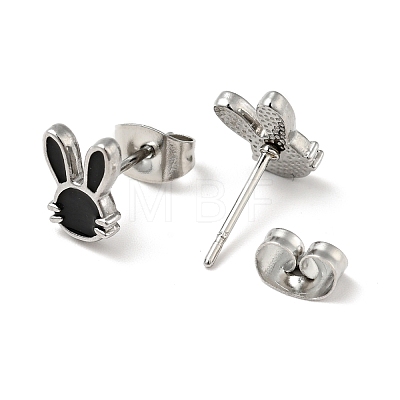 Enamel Rabbit Stud Earrings with 316 Surgical Stainless Steel Pins EJEW-A081-03P-1