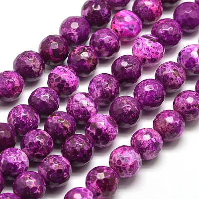 Dyed Natural Agate Faceted Round Beads Strands G-E268-M-1
