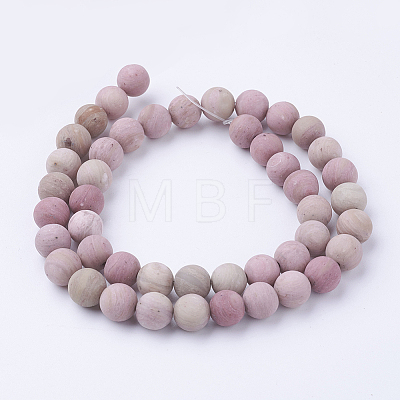 Frosted Natural Rhodonite Round Bead Strands G-G735-09F-8mm-1