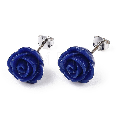 Synthetical Coral Flower Ear Studs EJEW-R102-01-1