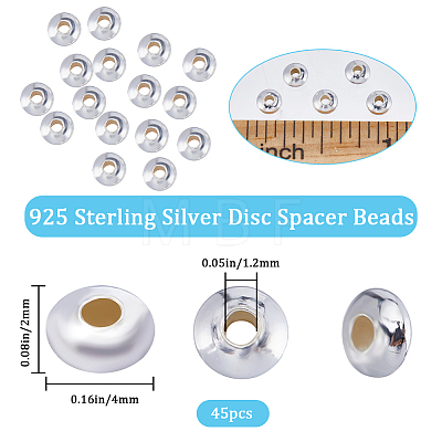 Beebeecraft 45Pcs 925 Sterling Silver Saucer Spacer Beads STER-BBC0005-41S-1
