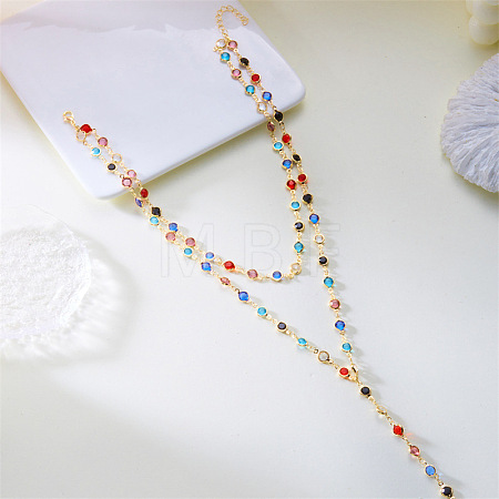 Alloy Colorful Glass Double Layer Flat Round Tassel Y Necklaces for Women WG2A583-03-1