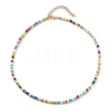 Rainbow Round Opaque Colours Glass Seed Beaded Necklaces NJEW-JN03362-02-1