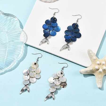 Glass & Natural Akoya Shell Dangle Earrings for Women EJEW-JE07498-1
