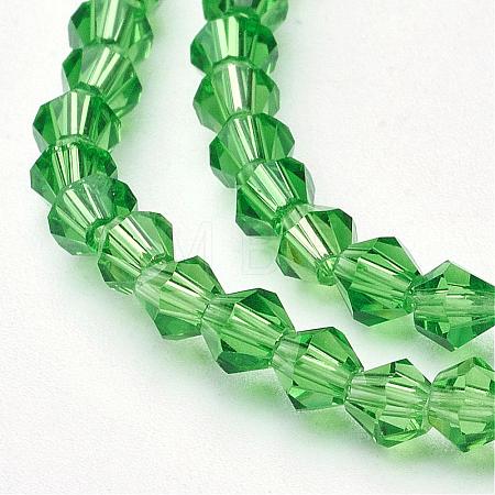 Lime Green Glass Bicone Beads Strands X-GLAA-S026-01-1