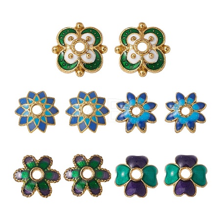 10Pcs 5 Style Alloy Enamel Bead Caps ENAM-YW0003-22-1