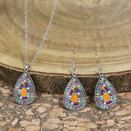 Bohemian Teardrop Zinc Alloy Enamel Pendant Necklaces & Dangle Earrings Sets WGB4181-04-1