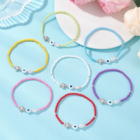 7Pcs Glass Seed Beads Stretch Bracelets BJEW-MZ00317-1