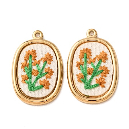 304 Stainless Steel & Cloth Embroidered Pendants FB-CBAFBAF-05G-1