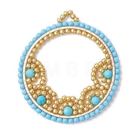 Natural Magnesite & Glass Seed Beaded Pendants PALLOY-MZ01268-01-1