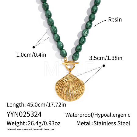 Autumn Winter Stainless Steel Shell Shape Pendant Resin Oval Beaded Necklaces PI5034-2-1