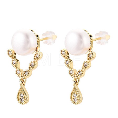 Teardrop Brass Micro Pave Clear Cubic Zirconia Dangle Stud Earrings PEAR-N017-07G-1