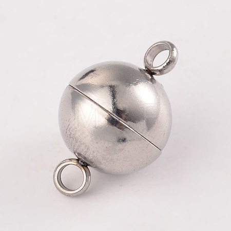 Tarnish Resistant Round 304 Stainless Steel Magnetic Clasps with Loops STAS-N014-01-8mm-1