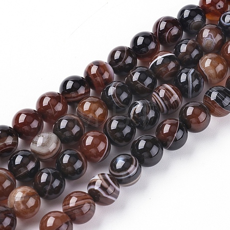 Natural Striped Agate/Banded Agate Beads Strands G-G582-6mm-45-1