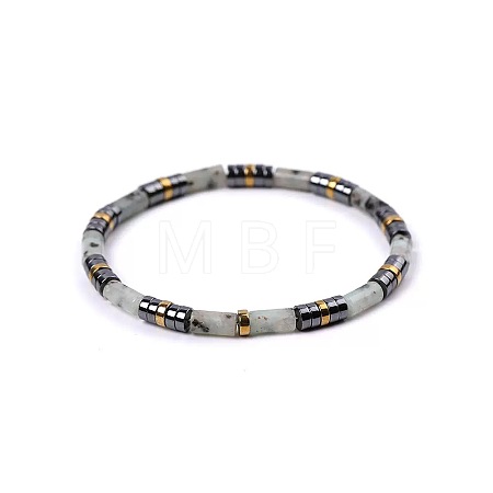 Bohemian Natural Amazonite & Golden Synthetic Non-magnetic Hematite Beaded Stretch Bracelets for Women Men LS-NY1304-8-1