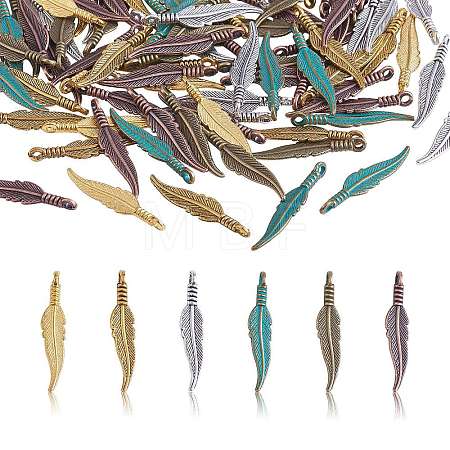 180Pcs 6 Styles Alloy Pendant Feather Pendant DIY Vintage Jewelry Accessories JX562A-1