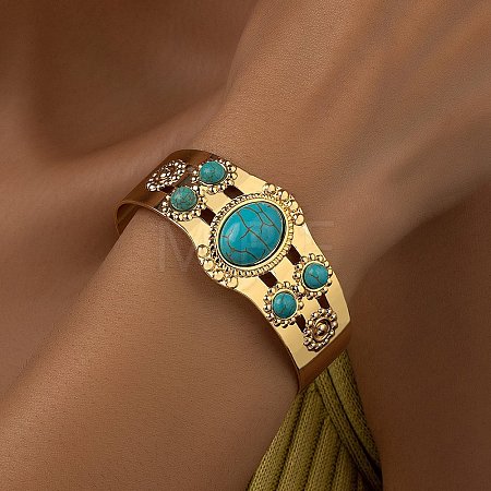 Resin Oval Beaded Open Cuff Bangle BJEW-F452-01B-1