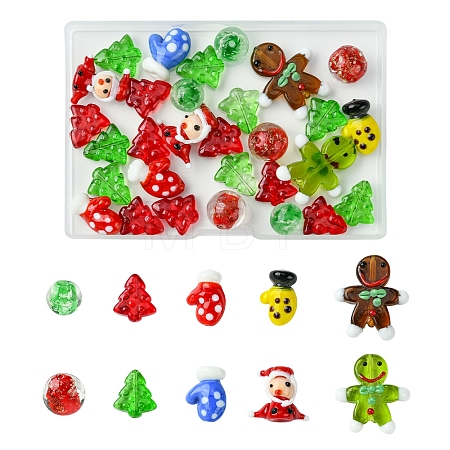 Christmas Theme Handmade Lampwork with Transparent Glass Bead Set DIY-FS0006-97-1
