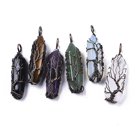 Natural & Synthetic Mixed Gemstone Big Wire Wrapped Pointed Pendants G-T133-R02-1