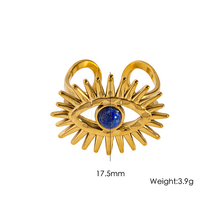 304 Stainless Steel & Natural Lapis Lazuli Cuff Open Rings WGDC3A5-02-1