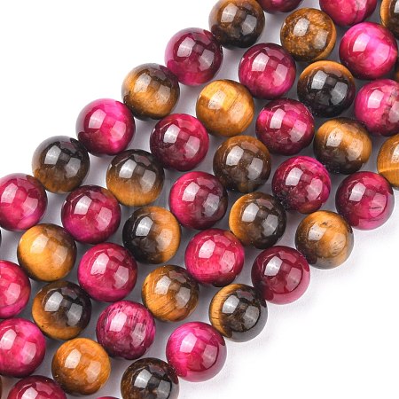 Natural Rose Tiger Eye(Dyed & Heated) and Yellow Tiger Eye(Dyed & Heated) Beads Strands X-G-G101-8mm-1-1
