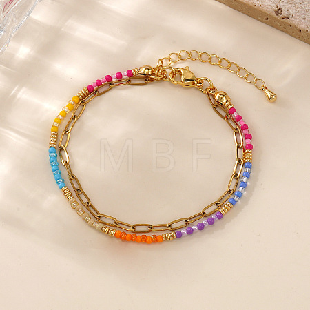 Glass Rainbow Beaded Double Layer Women's Bracelets MZ0541-1