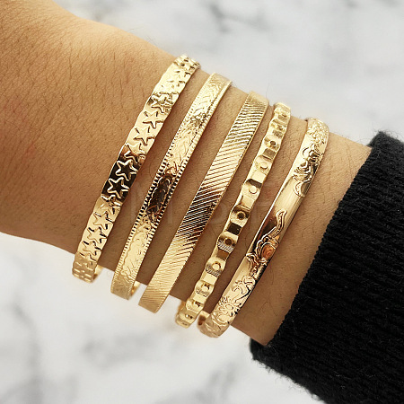 5Pcs Alloy Cuff Bangle Set for Women WG45AE5-04-1