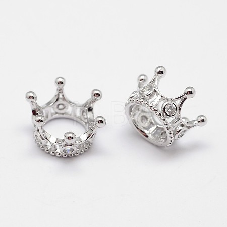 Crown Brass Micro Pave Grade AAA Cubic Zirconia Large Hole Beads X-ZIRC-O022-60P-NR-1